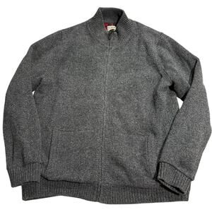 LL Bean Ragg Wool Sweater Full Zip Flannel Lined Knit 500921 Mens Size XL Gray